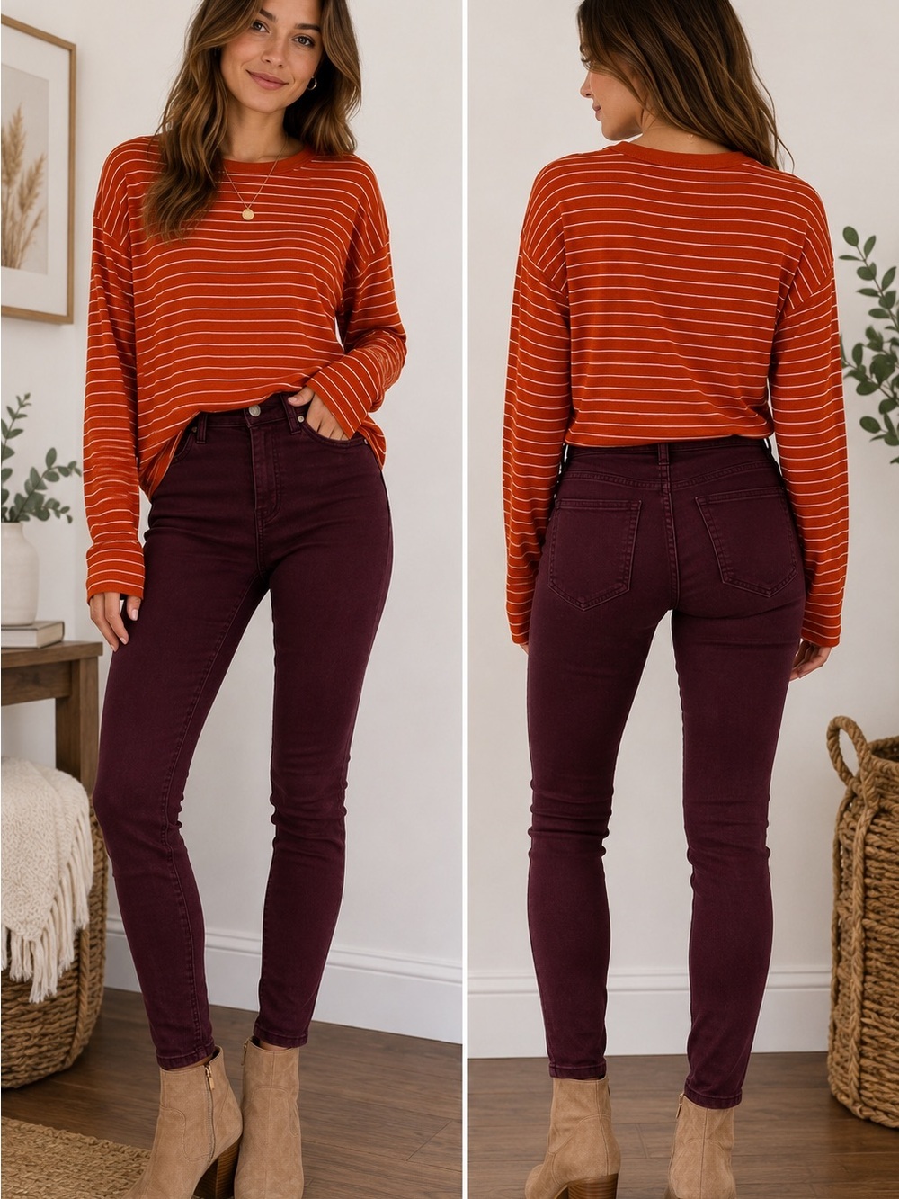 Madewell Orange White Striped Cropped Long Sleeve Tee Small